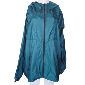 Helly Hanson Hunter Green Purple Rip Stop Hooded Packable Rain Jacket XL